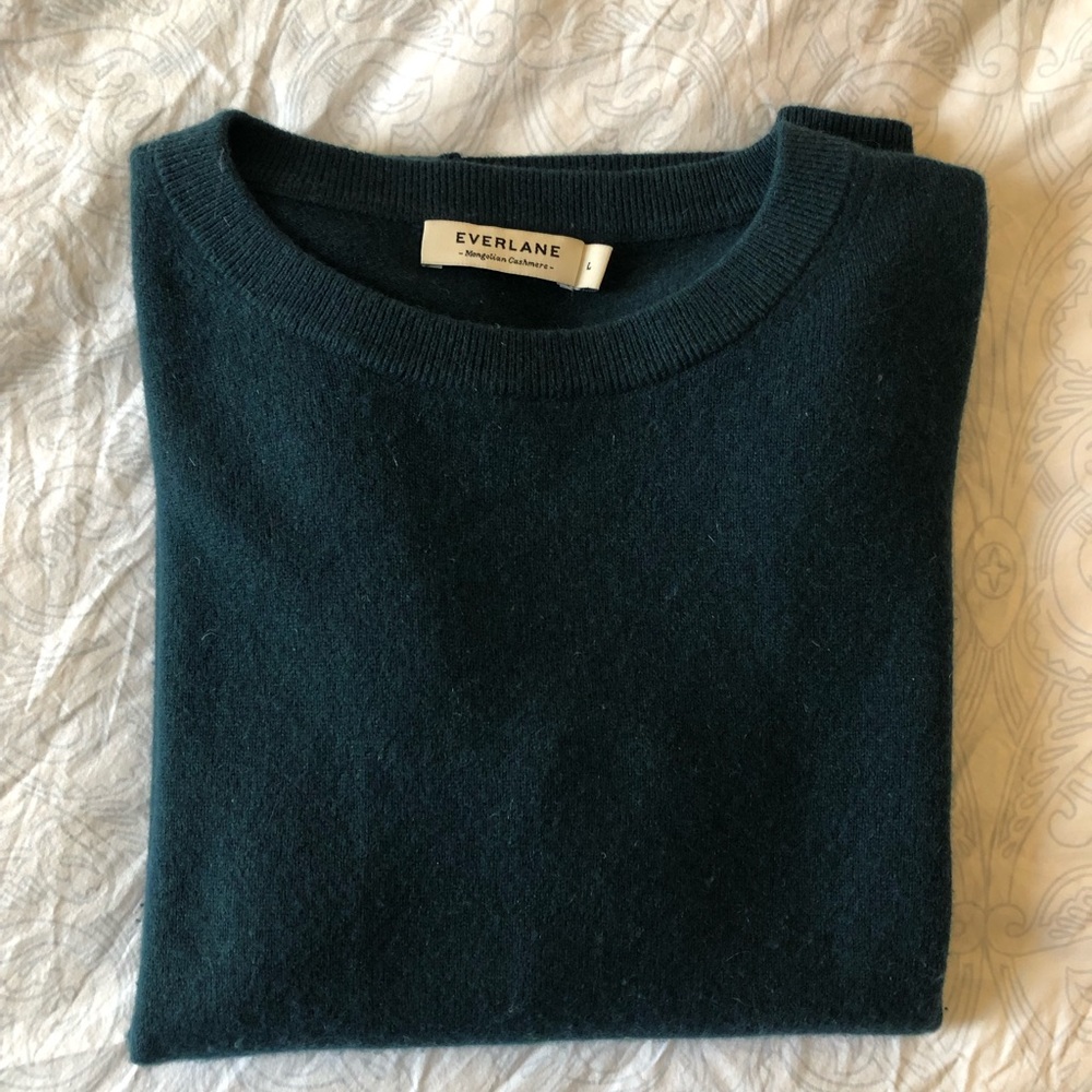 Everlane cashmere sweater with suede elbow patches